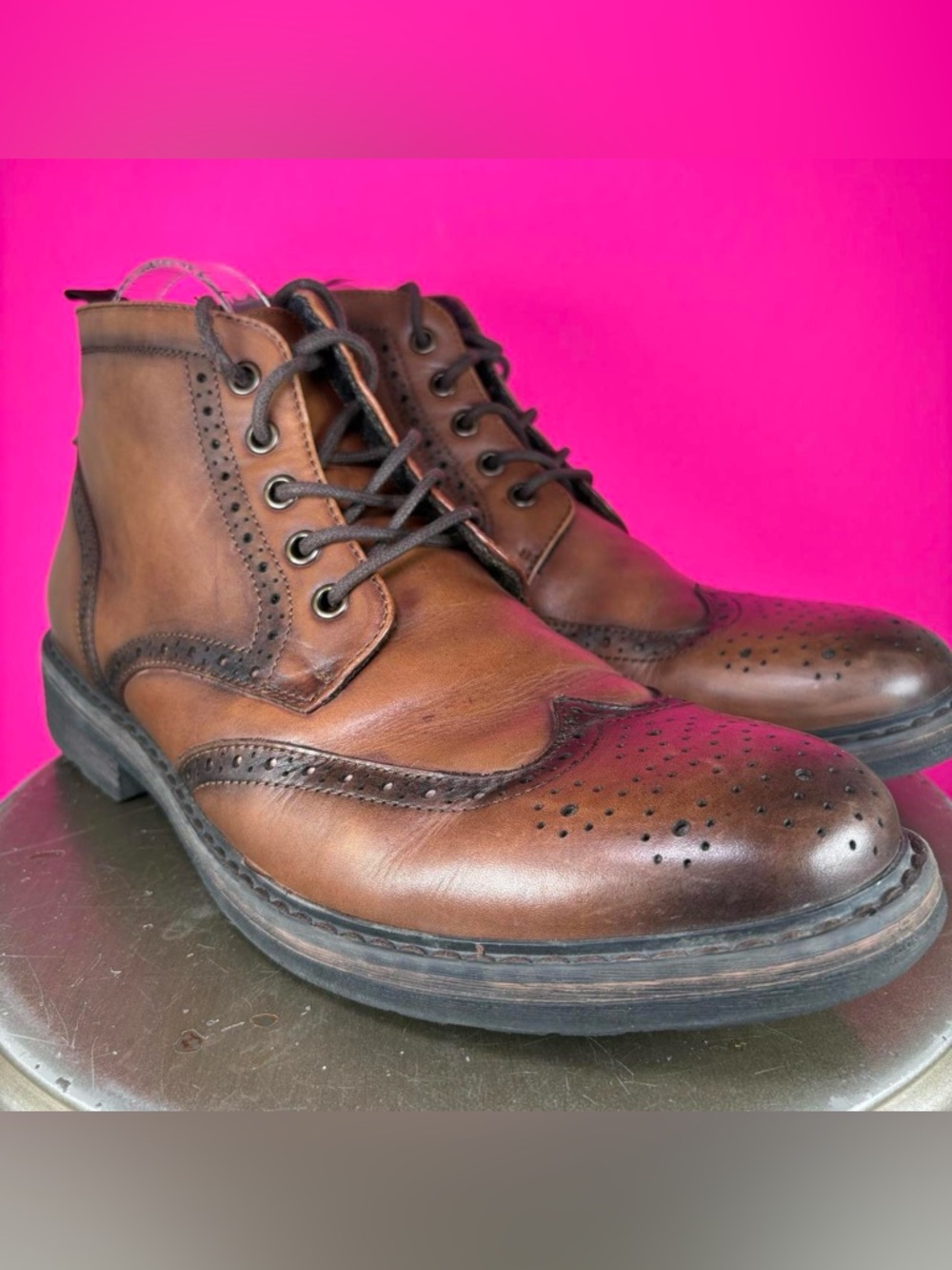Reaction Kenneth Cole Brown Leather Wingtip Ankle Boot US 10.5